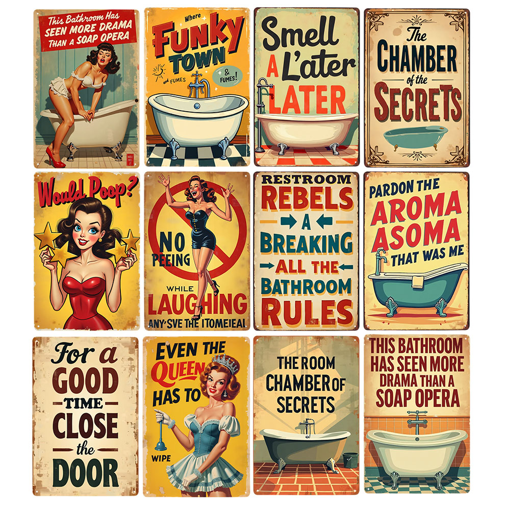 Home Bathroom Rules - Funny Bathroom Rules Vintage Metal Sign