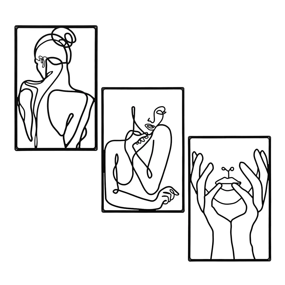 Home Goods Bathroom - 3pcs Stunning Line Drawing Decor, Abstract