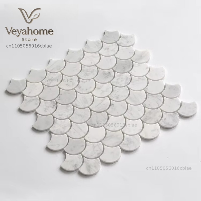 Home Bathroom Scales - Fish Scale Scalloped Marble Mosaic Tile