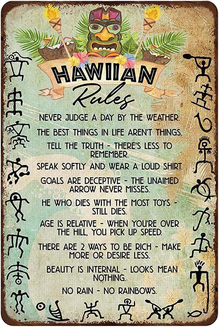 Home Bathroom Rules - Rustic Retro Metal Tin Sign Hawaiian