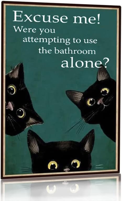 Home Alone Bathroom - Funny Black Cat Bathroom Decor Sign