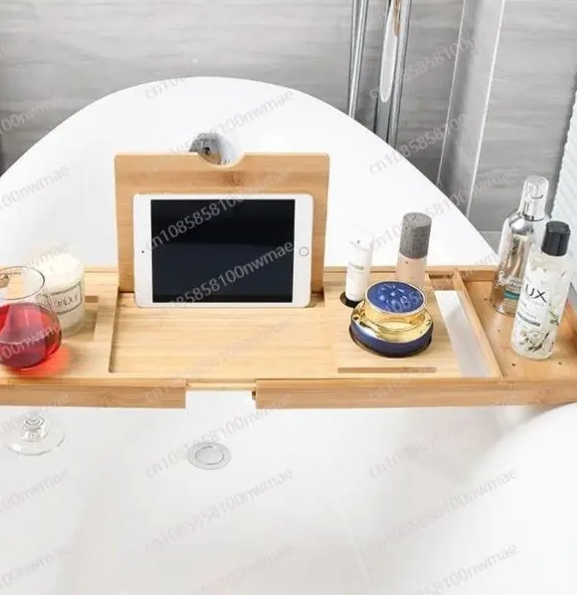 Bath Caddy Tray - Telescopic bath caddy: bamboo wood rack