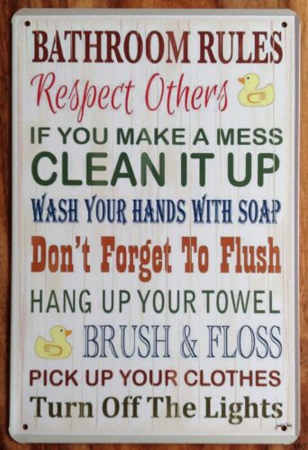 Home Bathroom Rules - METAL TIN SIGN PLAQUE Bathroom Rules
