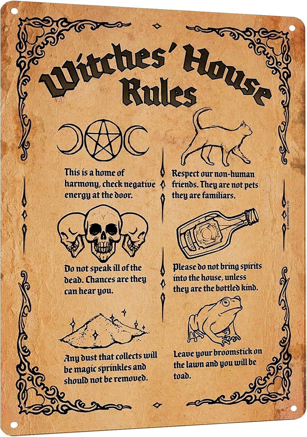 Home Bathroom Rules - Y1, Witch;s House Rules Metal Tin