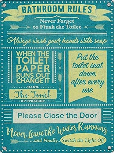 Home Bathroom Rules - Vintage Style Metal Wall Sign Plaque