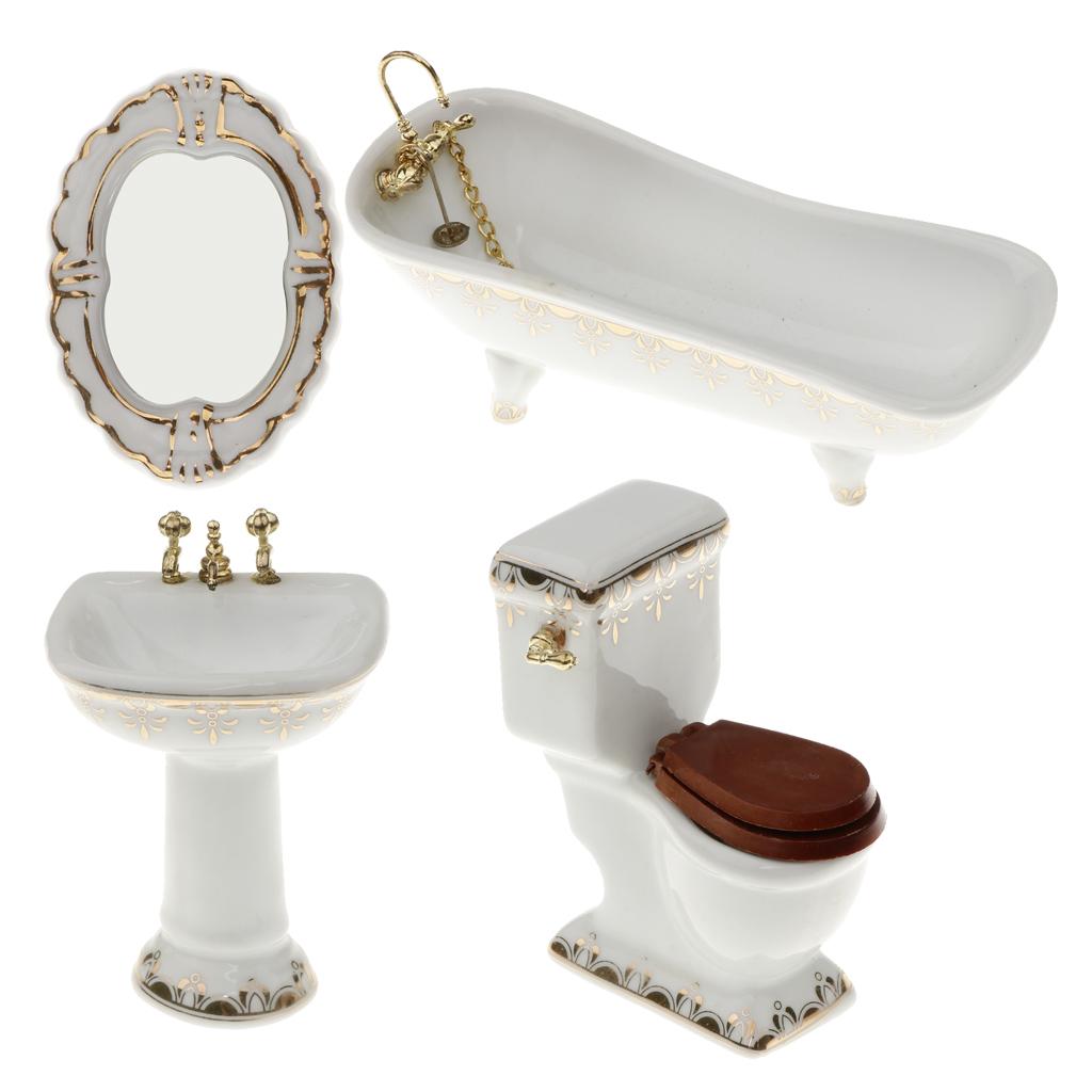 Ceramic Dollhouse Bathroom Set - Home Bathroom Scales recension och pris
