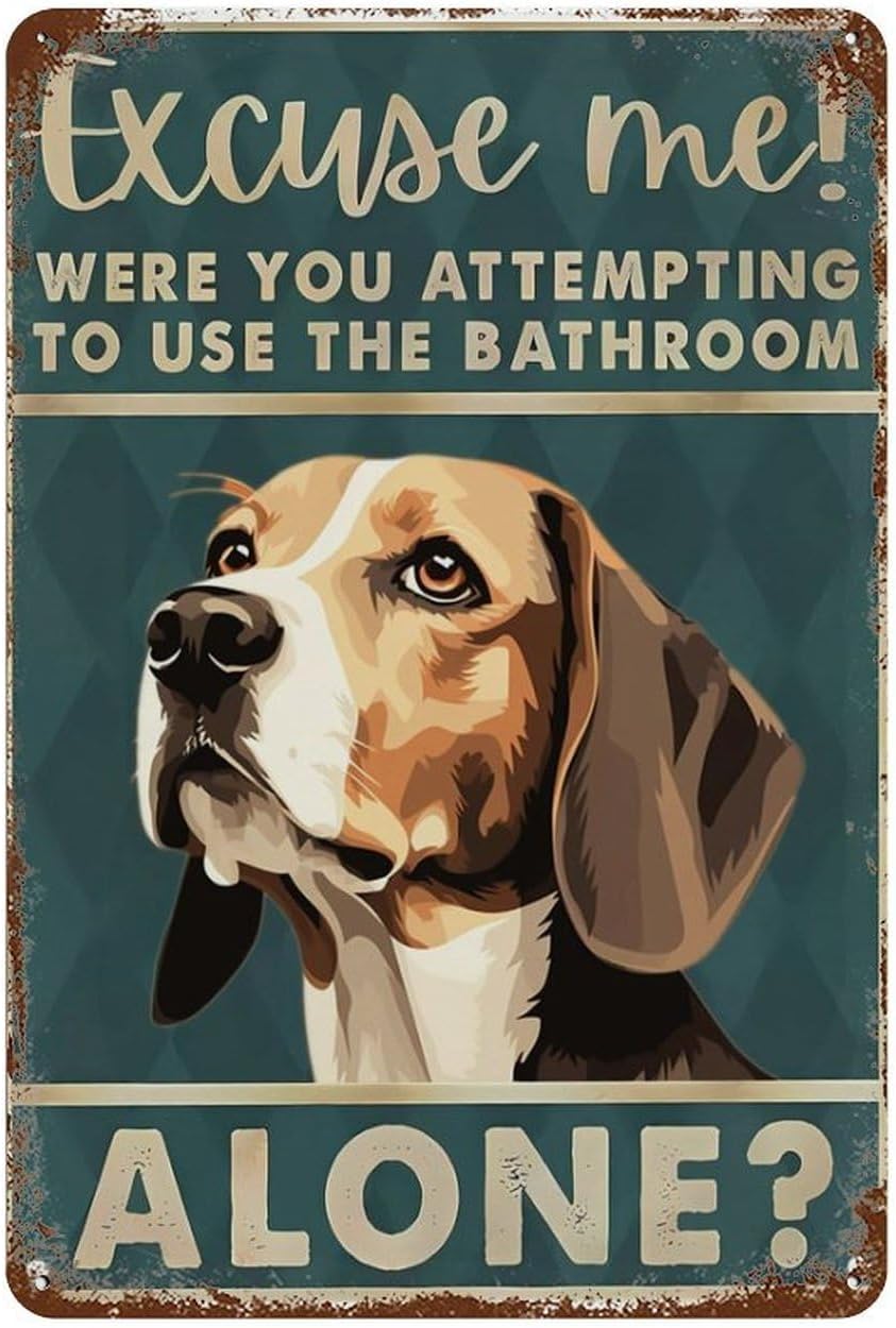Funny Vintage Tin Sign Beagle  - Home Alone Bathroom recension och pris