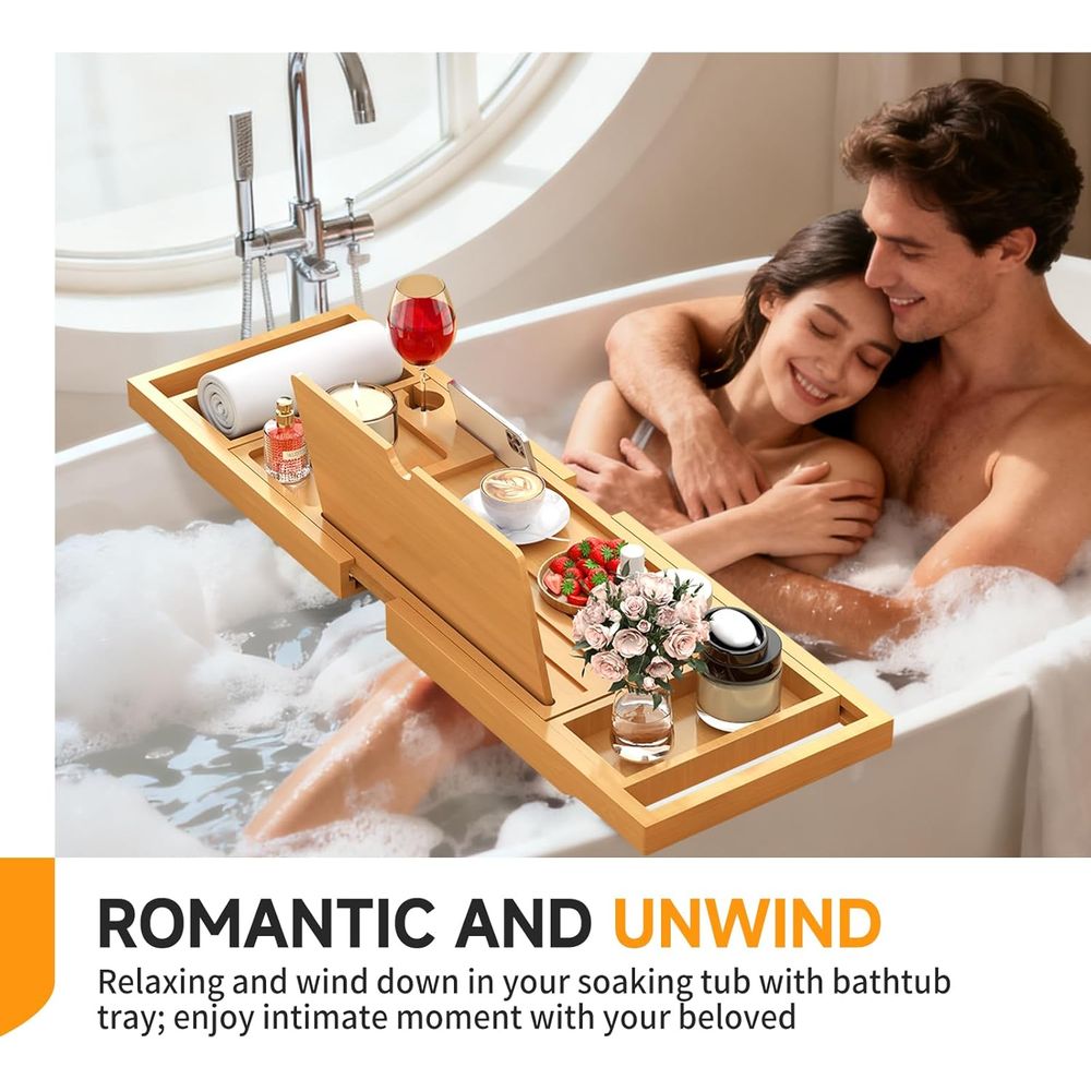 Elegant Bamboo Bath Caddy with - Bath Caddy Tray recension och pris